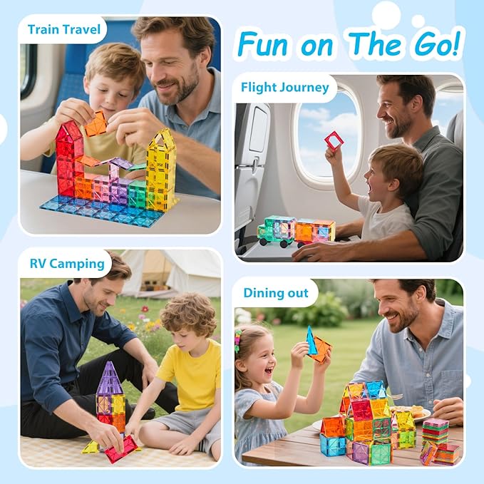 Magnetic Building Tiles, 134PCS Large Magnet Building Set,Magnetic Blocks, 3D STEM Stacking Toys, Magnets Toy for Kids Boys Girls