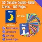 50 PCS First Word Flashcards, Double Sided Learning Cards Alphabet, Foods, Animals, Shapes, Colors, Vehicle, Body Parts with 2 Reclosable Rings, Learning Tool for Pre-K Kindergarten Toddlers