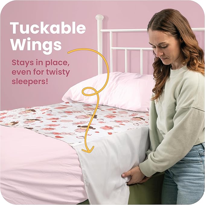 IMPROVIA® Toddler Bed Wetting Pad – 2 Pack 34x36 Waterproof Mattress Protector with Tuckable Wings – Ultra Absorbent, Non-Slip Washable Underpad for Kids & Potty Training – Doll Design (Doll)