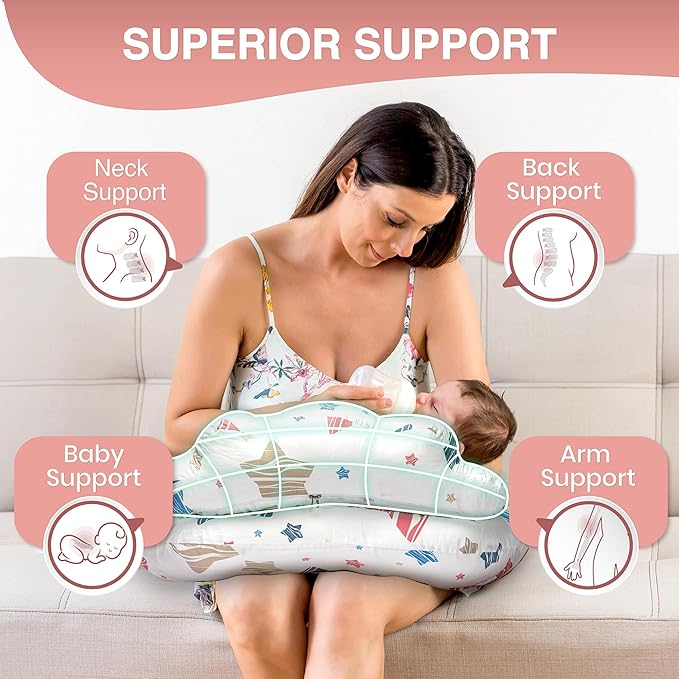 PILLANI Nursing Pillow for Breastfeeding & Bottle Feeding, Original Breast Feeding Pillow for Mom & Baby, Removable Cotton Cover, Adjustable Waist Strap, Baby Girl Boy Essentials Must Haves