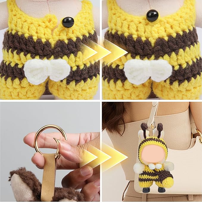 Handmade 17cm Doll Clothes - 17 cm Doll Outfits with Bee Animal Style Outfits and Cute Accessories Bag Hat for Dress Up Dolls, Keychain Decoration, Pendant Gift