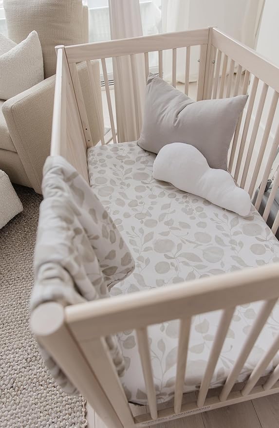 Oilo Crib Sheet, Breathable 100% Turkish Cotton Fitted Jersey, 300 Thread Count, Machine Washable, Fits Standard Crib (28" x 52" x 6"), Toddler Bedding, Girl, Boy, & Neutral Nursery Design, Beige Leaf