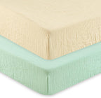 david's kids Muslin Crib Sheets for Boys Girls, 2 Pack 100% Cotton Soft Breathable Fitted Baby Sheet Set, 28x52 Inch Fits Standard Crib and Toddler Mattresses, Beige & Green