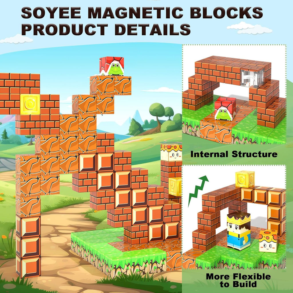 108PCS Magnetic Blocks Building Toys - 1'' Magnet Building Blocks Build Mine Magnet World Game Adventure Set Cubes Boys Girls Toys Ages 3-5 4-6 5-7 6-8 Kids Gifts for 3-12 Years Old School Supplies