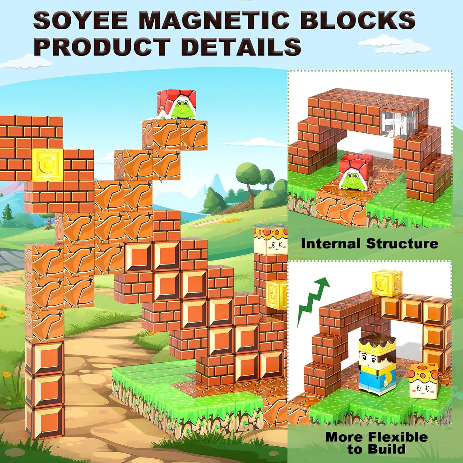 108PCS Magnetic Blocks Building Toys - 1'' Magnet Building Blocks Build Mine Magnet World Game Adventure Set Cubes Boys Girls Toys Ages 3-5 4-6 5-7 6-8 Kids Gifts for 3-12 Years Old School Supplies