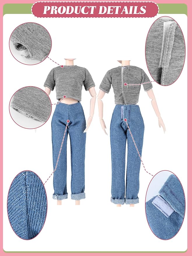 Bencailor 8 Pieces Christmas Doll Clothes for 11.5 Inch Doll Accessories Sweaters Denim Pant Summer Regular Outfit Clothing(T Shirt)