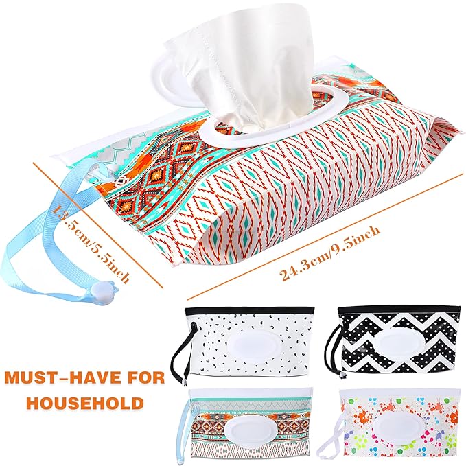 FEBSNOW 4 Pack Baby Refillable Baby Wet Wipe Dispenser, Reusable Wipes Pouch Container, Lightweight Portable Travel Wipes Holders