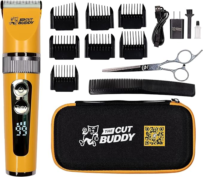 The Cut Buddy Clipper & Grooming Set, Cordless Hair & Beard Trimmer with Ceramic & Titanium Blades, 7 Guards, Waterproof, Beginner Kit