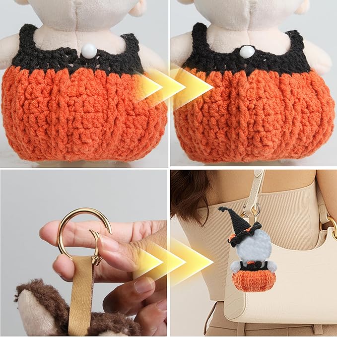 17cm Handmade Halloween Pumpkin Outfit - Knitted Halloween Clothes Set for 17 cm Doll Adorable Witch Style (Black)