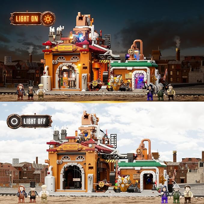 Steampunk Ore Factory Lighting Building-Bricks Set, 3138 Pcs Interactive Mechanical Factory Collection Display Set for Adults and Steampunk Lovers