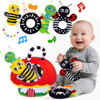 Baby Rattle Toys, Infant Soft Stuffed Animal Rattles Set - Sensory Development Toys, Baby Toys Stuffed Animals Soft Crinkle Sensory Handbells Baby Rattles, Soft Busy Toys for Toddlers Boys Girls