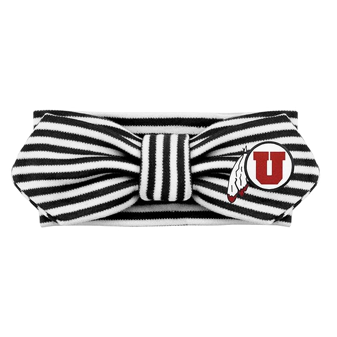 Creative Knitwear Utah Utes Infant Girls Black/White Striped Hair Knot Headband Embroidered Logo - Size Newborn - 4T
