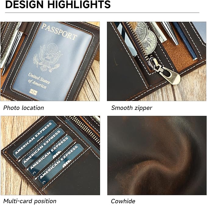 Genuine Leather Passport Holder Handmade Passport cover Lightweight Travel Bifold Passport Wallet dark brown