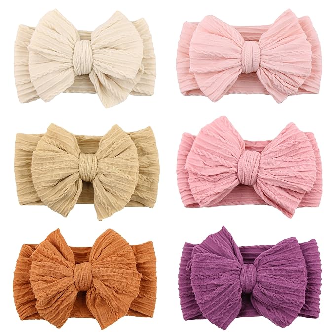 Baby Nylon Headbands Soft Hair Bow Elastics Hairbands Accessories for Baby Girls Newborn Infant Toddler Kids (Beige)