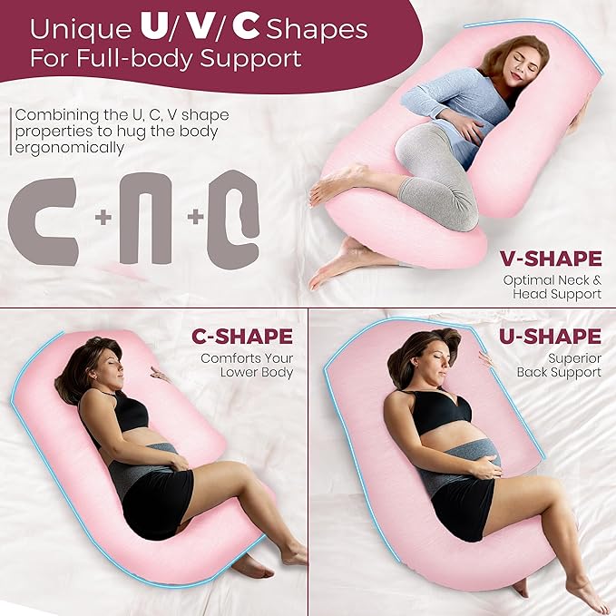 PILLANI Pregnancy Pillows for Sleeping - V C U Shaped Full Body Pillow with Removable Cover, 57inch Cooling Maternity Pillow for Pregnant Women, Support for Back Belly Legs Hip - Pregnancy Must Haves