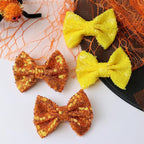 Halloween Hair Bows Clips Orange Sequin Hair Bows for Girls Halloween Alligator Clips Yellow Sparkly Glitter Cheer Barrettes Clips Hair Accessories for Little Teen Toddler Girls Kids Gifts