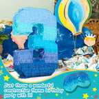 Sratte Number 1 2 3 4 5 6 7 8 9 Piñata with Stick Blindfold Confetti, Gradient Blue Piñata for Kids Boys Girls Birthday Party Anniversary Decorations Supplies(Number 3)