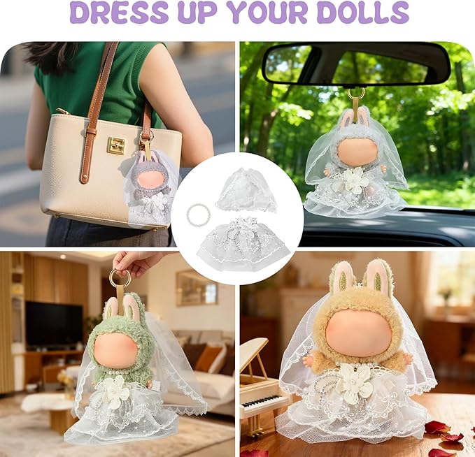 17cm Doll Clothes & Accessories Set，Luxe Bride Outfits, Handmade Veil & Simulated Pearl Necklace - for Ceremonies, Displays, Collectors & Gifts/Doll Wedding Dress/Sweet Meadow