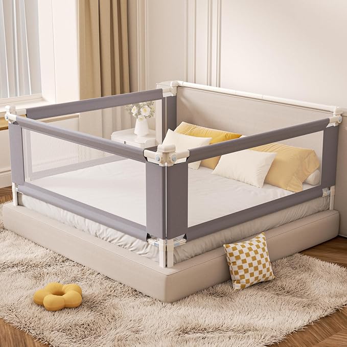 3-Piece Twin Size Bed Rail for Toddlers - Adjustable Baby Bed Rail Guard, Kids Safety Bed Rail for Twin Size Bed (74.8"x74.8"x39"-Purple)