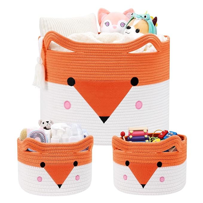 Large Baby Basket Toy Storage 3 Pack, (20"x13.8") Woven Baby Laundry Basket Blanket Basket, Stuffed Animal Storage, Baby Gift Basket Empty, Toy Basket for Kids, Dog, Cat.
