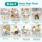 BABY JOY Baby High Chair, 8 in 1 Convertible Highchair for Babies & Toddlers | Booster Seat | Table and Chair Set | Building Block Table | Toddler Chair with Safety Harness, Removable Tray (Chevron)