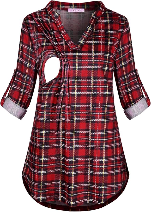 Joymom Maternity Rolled Long Sleeve Nursing Tops Tunic Blouses Breastfeeding