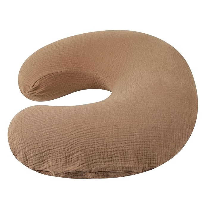 Onacosht Muslin Nursing Pillow Cover Soft 100% Cotton Feeding Pillow Slipcover Fits Standard Infant Nursing Pillow for Baby Girl and Boy, Brown