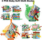 Jollybaby 2 PCS Sensory Touch and Feel Crinkle Books for Baby 0-6 Months, Jungle Farm Tails Montessori Car Set Toys for Tummy Time Newborn 6-12, Soft Fabric Cloth Books for Infant 1 Year Old Gift