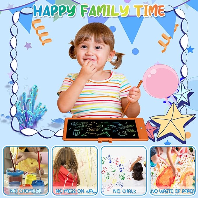 Drawing Tablets for Kids 10 Inch LCD Writing Tablet for Kids Reusable Drawing pad Educational and Learning Toys for Boys Girls(Orange)