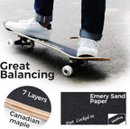 WhiteFang Skateboards for Beginners, Complete Skateboard 31 x 7.88, 7 Layer Canadian Maple Double Kick Concave Standard and Tricks Skateboards for Kids and Beginners