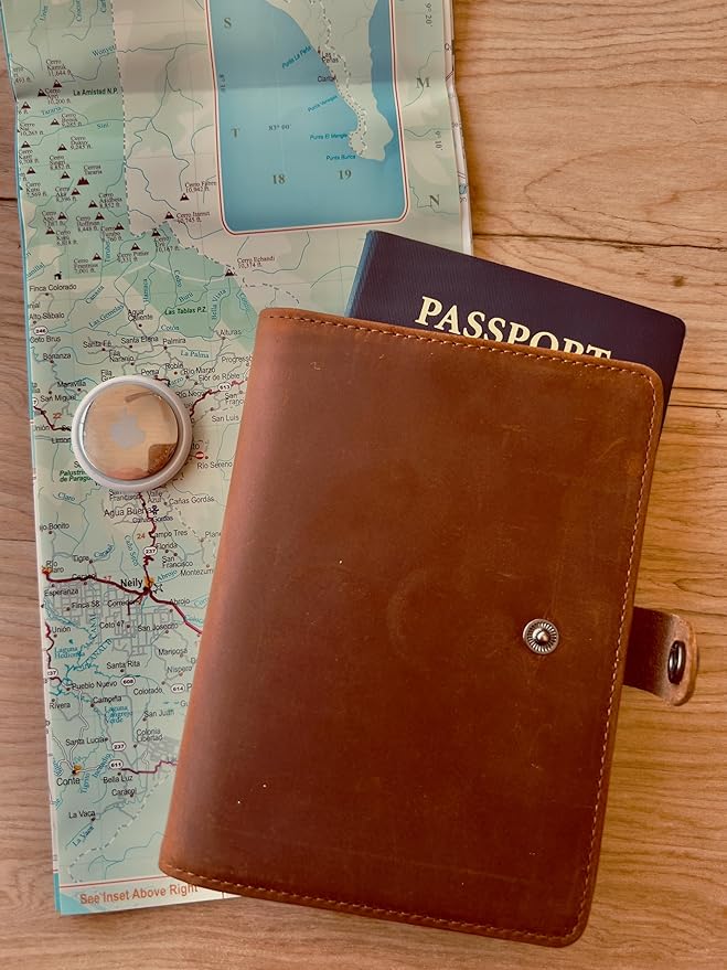 Genuine Leather AirTag and Moto Tag Passport Holder and Wallet for Men and Women RFID Blocking for Secure Traveling and Documentation Organizer(Coffee)