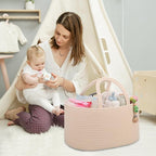 COMSE Large Baby Diaper Caddy Organizer for Girl Boy, Car Caddy with Handles, Cotton Rope Basket for Changing Table, Nursery Organizer, Gift for Baby Shower and Registry Must Have, Beige