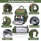 Baby Diaper Bag Backpack Multifunctional Waterproof Diaper Bag with Changing Station Travel Backpack with Changing Pad(Army Green)