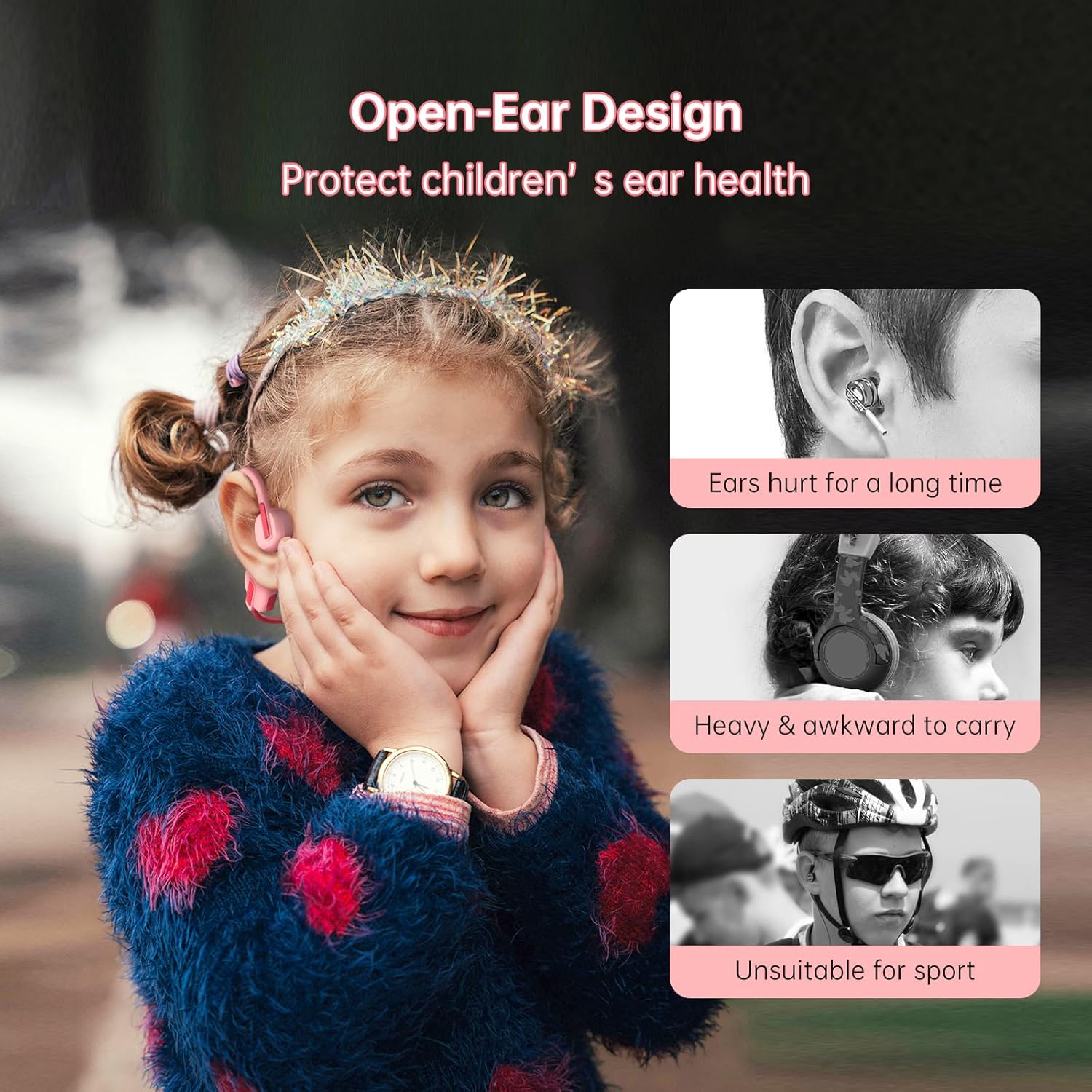 LOBKIN Kids Headphones Open Ear,Bluetooth 5.3 Air Conduction Wireless Lightweight Kids Earbuds IPX5 Waterproof with Microphone for School,Home and Outdoor Activities Gifts for Boys Girls