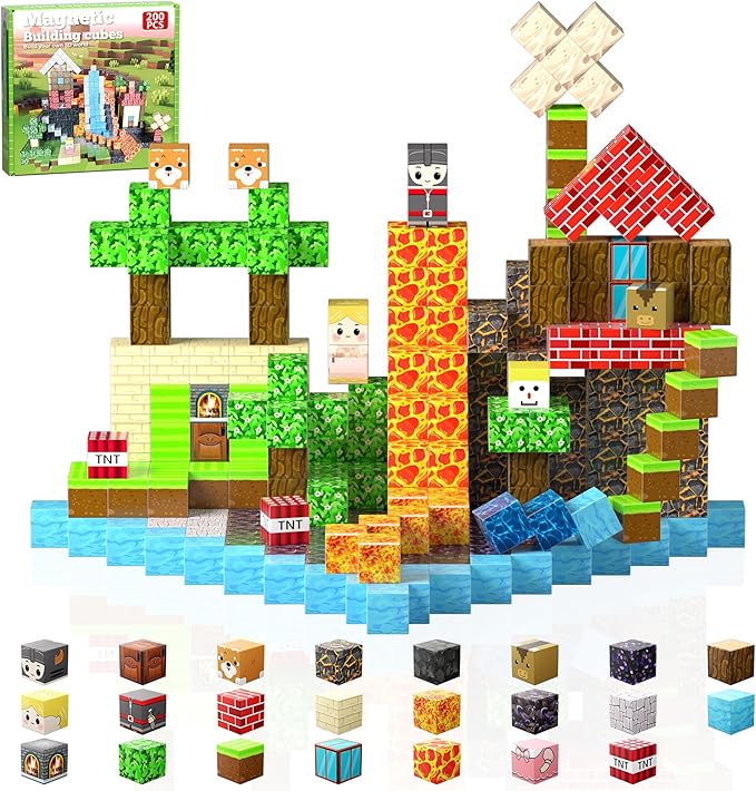Magnetic Blocks, Magnetic Building Blocks, 3D Construction Build Toys, STEM Sensory Magnet Cubes (Multicolor-200PCS)