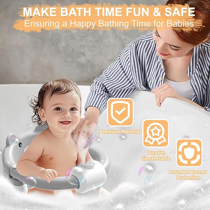 Baby Bath Seat for Babies 6 Months & Up, Infant Bath Chair for Newborn Sitting Up, Non-Slip Toddler Bath Tub Seat with Suction Cups & Soft Cushion for Shower, Compact Toddler Bathtub Seat, Cement grey