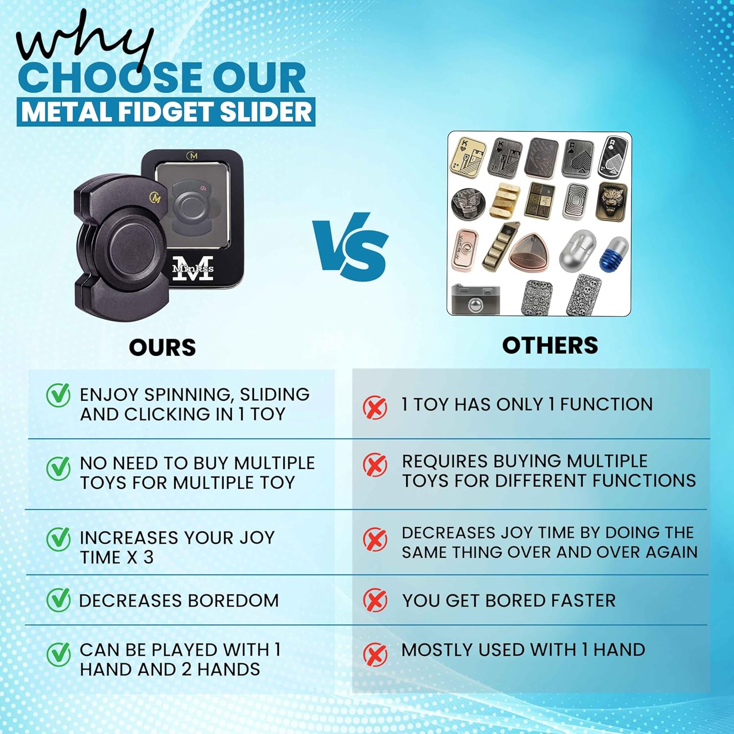 Fidget Toys Adults - Metal Fidget Slider for Adults- Metal Fidget Spinner / EDC Fidget Slider / Fidget Clicker – Mini Fidget Spinners - Fancy Black Gift for Adults