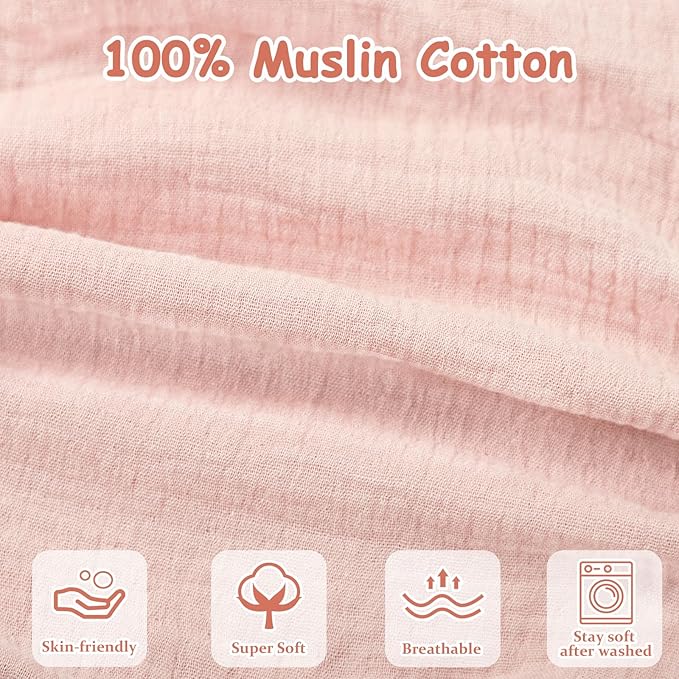 Hooyax Muslin Nursing Pillow Covers Only, Soft and Breathable Nursing Covers for Breastfeeding Pillows, Adorable Infant Feeding Pillow slipcover for Baby Boy and Girls (Pink)