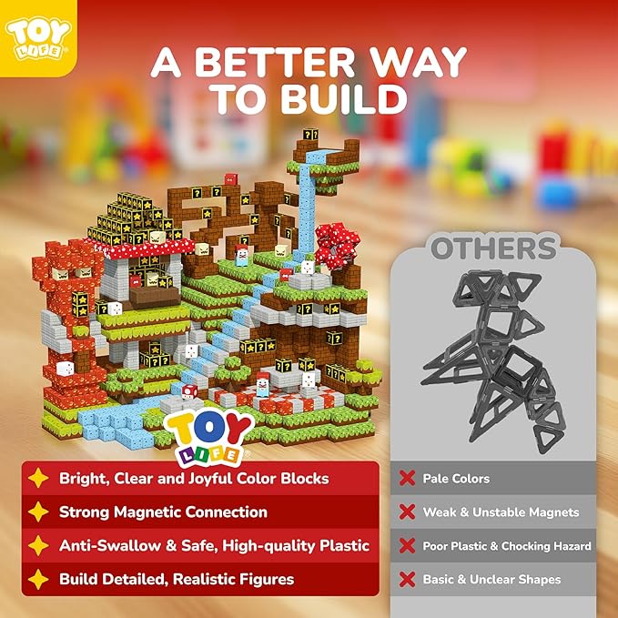 TOY Life Magnetic Blocks - 100PCS Magnetic Building Blocks Set for Kids Age 3-12 Year Old Boys Girls, 1" Mine World Magnet Building Cubes Sets for Toddlers