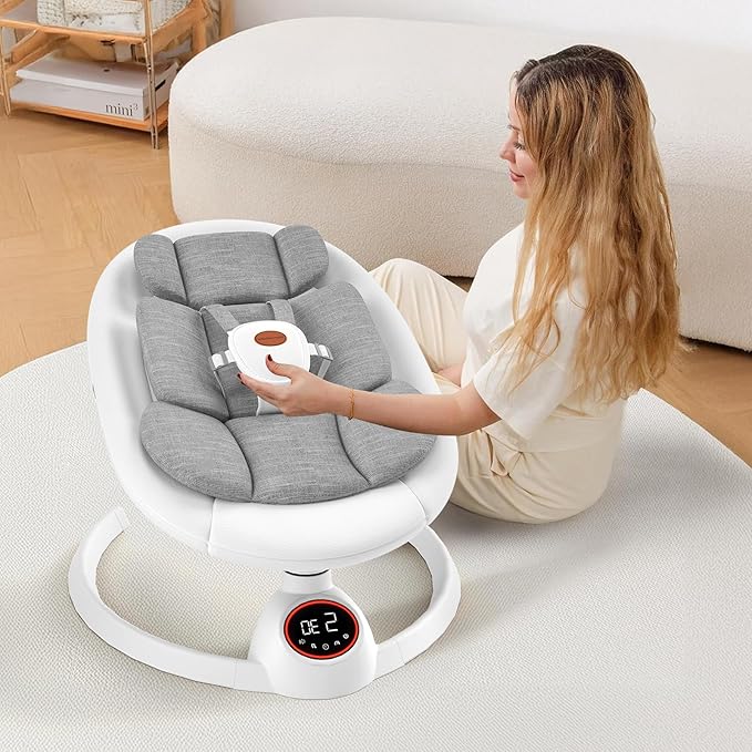 Baby Swings for Infants to Toddler, Portable Baby Swing with Extra Pad, Electric Infant Swing with 5 Speeds and Bluetooth Music, Indoor & Outdoor