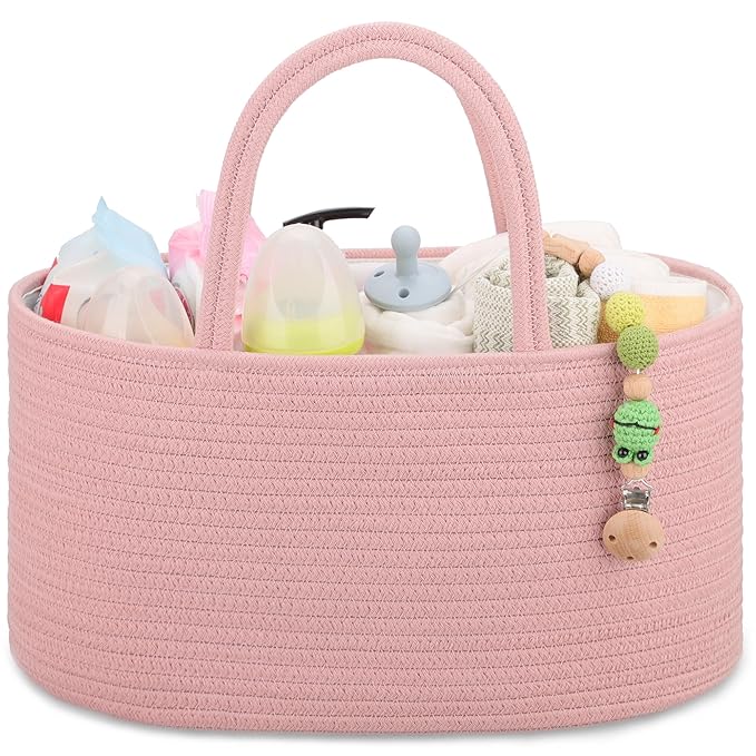 COMSE Baby Diaper Caddy Organizer, Car Caddy, Diaper Change Organizer, Gift Baskets Empty, Portable Tote Bag with Divider, Baby Shower Gifts Newborn Essentials Registry Must Have, Dusty Pink