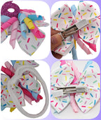 Birthday Hair Bow for Baby Girls 1 2 3 4 5 6 Years Sprinkle Decorations Party Pink Hair Accessories for Two 2nd Birthday Confetti Ice Cream