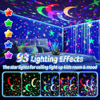 COOLNIGHT Night Light for Kids, 93 Lighting+3 Films Kids Night Light Projector, Remote+Dimmable Star Projector, 360°Slient Glow in The Dark Stars for Ceiling, Gift for 3-8