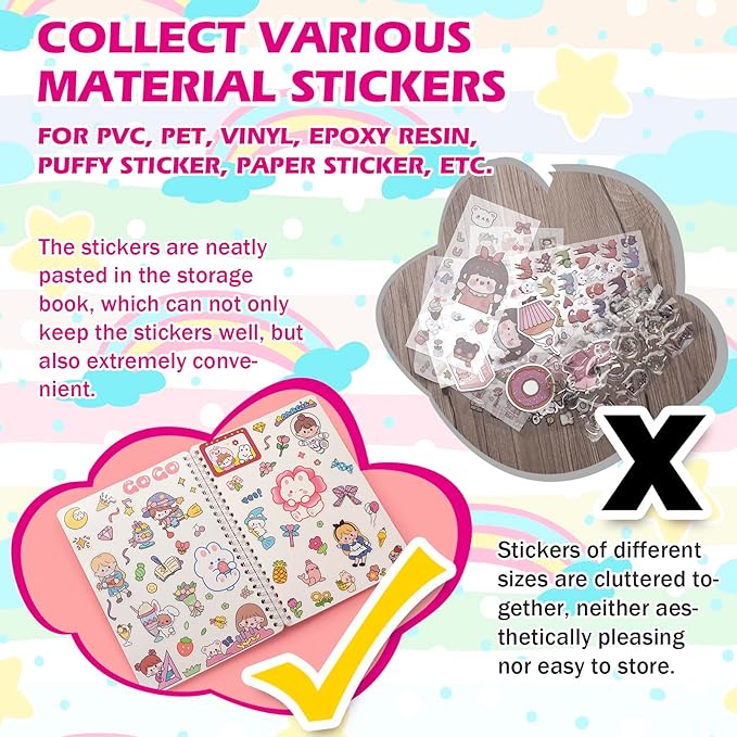 Reusable Sticker Book 60 Sheets, Sticker Collecting Book Album, Reusable Sticker Album,Sticker Organizer,Blank Sticker Book for Adults Children,Sticker Keeper Book with Tweezer and Spatula,A5