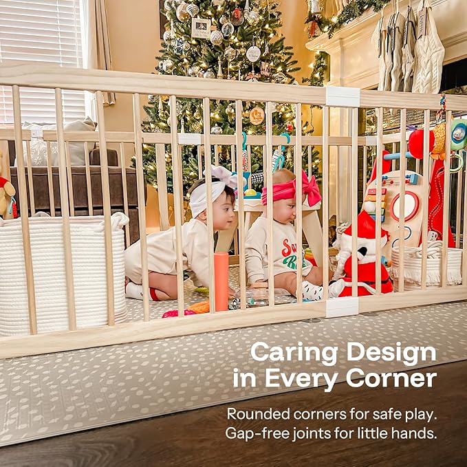 HARPPA Baby Gate Playpen Wooden Playpen for Babies and Toddlers Large Play Yards Baby Fence Play Area 60 x 71.5 x 24 inch