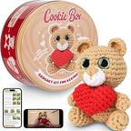 Cookie Box Crochet Kit for Beginners - Learn to Craft Amigurumi Stuffed Animals - Knitting Gift for Kids and Adults - Beginner-Friendly Yarn - Stitch-by-Stitch Video Tutorial - Bear Charlie