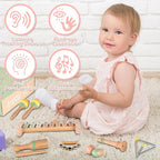VINJOE Baby Musical Instruments-Toddler Montessori Wooden Musical Toys for Kids 1-3, Neutral Colors Percussion Instruments Set Early Learning Musical Toys for Preschool Educational Birthday Gifts