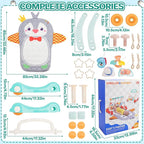 deAO Baby Play Mat Gym Tummy Time Mat Infant Play Center and Baby Activity Mat Baby Learning Walker Detachable Play Piano and Rattles, Baby Gifts for Babies 0-12+ Months, Penguin