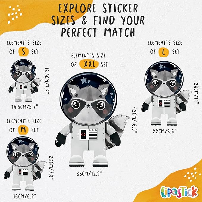 Solar System Wall Decals Astronaut Animals - Peel and Stick Outer Space Stickers with Planets and Stars for Kids Room, Boys or Girls Bedroom, Toddler Nursery, Playroom, Daycare Wall Decor -L Size