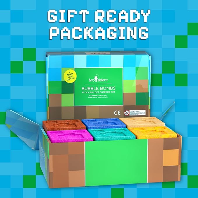 TNT Creeper Bath Bombs for Kids with Surprise Toys Inside (6 Pack) – Large Fizzy Bubble Mine Bombs for Boys & Girls – Fruity Scents, Skin-Safe, Made in USA - by Two Sisters